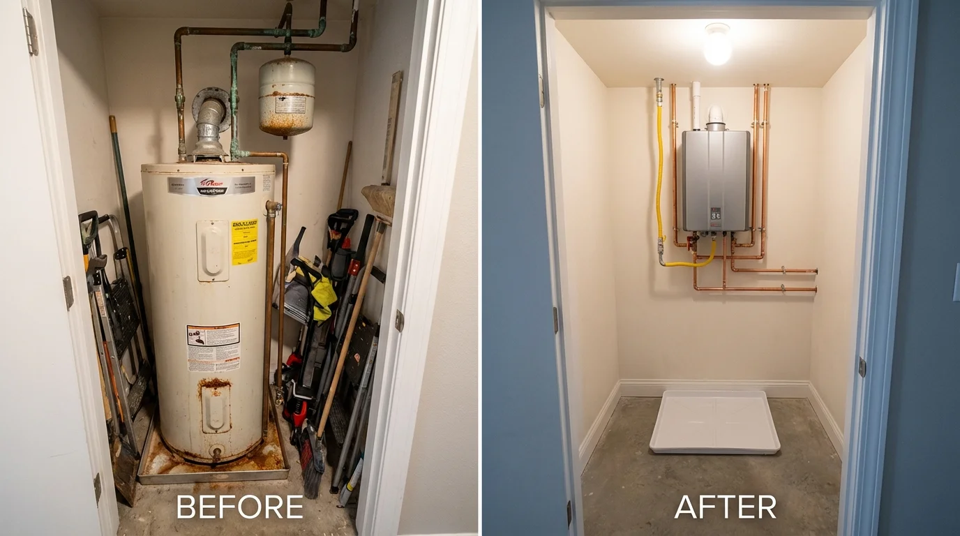 Tank water heater versus wall-mounted tankless unit comparison for Pottstown, PA homeowners