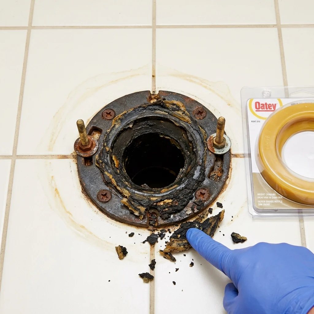 Failed wax ring showing water seepage at the base of a toilet in a Pottstown, PA home