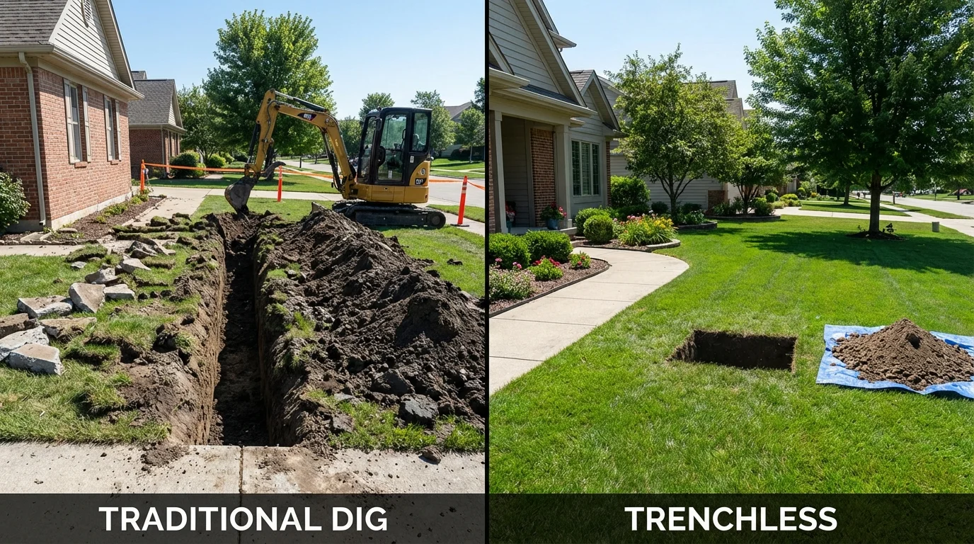 Trenchless sewer repair with minimal yard damage versus traditional excavation in Pottstown, PA